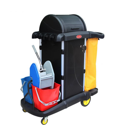 多用途清潔手推車(帶蓋) 連雙桶榨水頭  HS-D-011-3